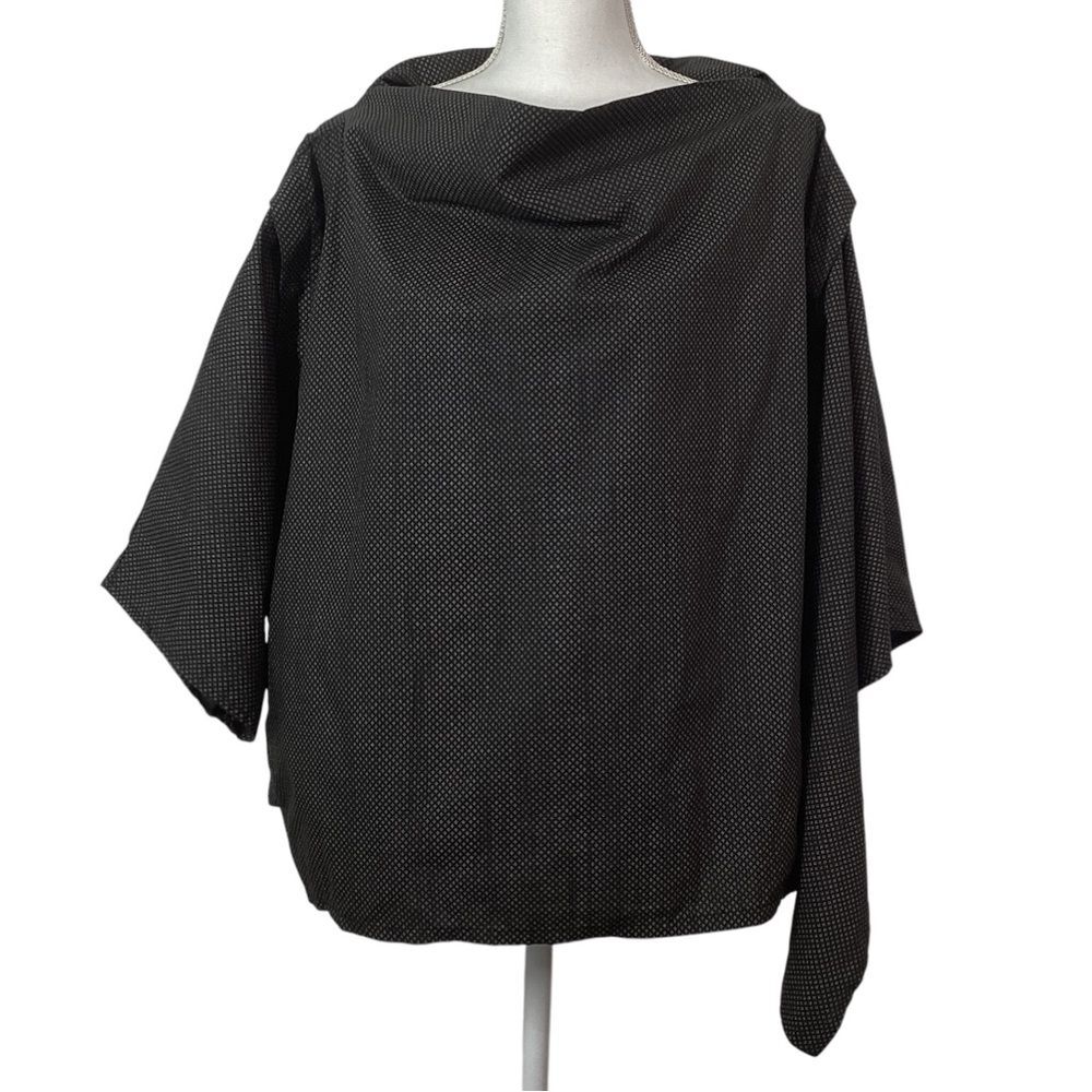 CREARE One Size Lagenlook Asymmetrical Top Black White Polka Dot Oversized Tunic